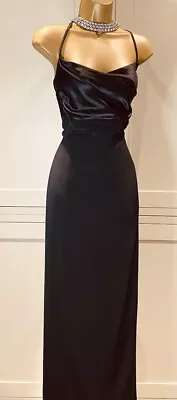 J Taylor Vintage Black Satin/Crepe Strappy Maxi Special Occasion Evening Dress • £39