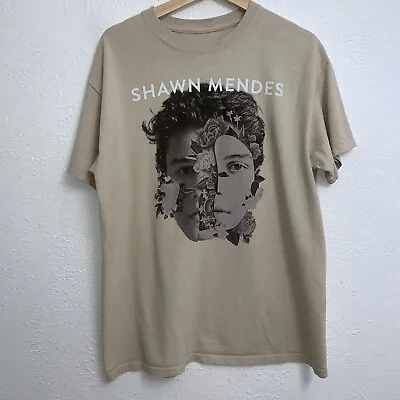 Shawn Mendes Flower Mask Tee Beige T-Shirt Short Sleeve Size XL • $12.88