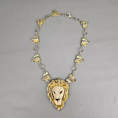 Vintage 70s Luca Razza Leo Lion Head Pendant Necklace Gold Tone Parts/Repair • $49.95