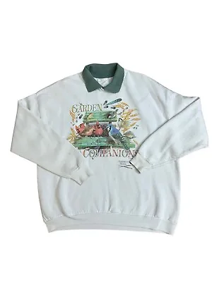Vintage 90s Marjolein Bastin Art Collar Sweatshirt XL Garden Birds Feathers Rare • $21.60