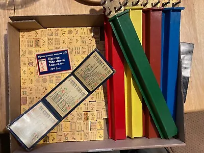 1960s Mah Jong Set 128 Bakelite Tiles Racks And A Well Traveled Case! • $165