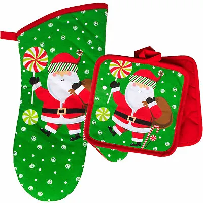 Santa Claus Candy Delivery Oven Mitt & Pot Holder Kitchen Decor Home Collection • $14.99