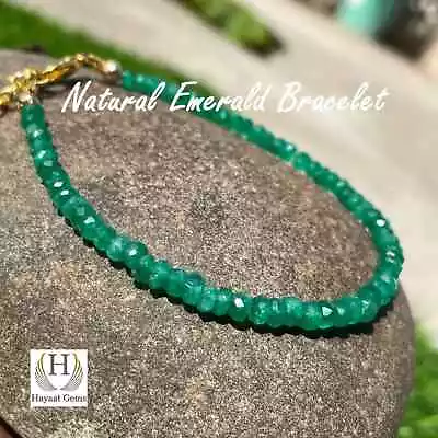 Natural Emerald Facet Beaded Bracelet Zambian Raw Green Emerald Bracelet • $32.23