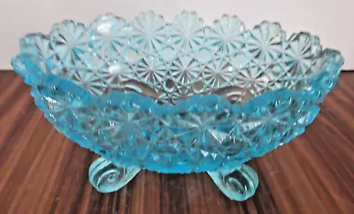LG Wright? DAISY & BUTTON Ice Electric Blue Oval 4 Footed Bowl 5-1/4  Vintage • $15