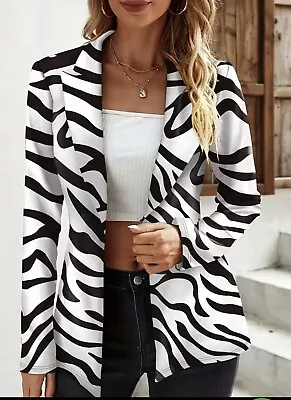 New Women’s Zebra Print One Button Long Sleeve Lapel Blazer Large • £27.91