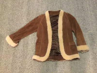 Beautiful Brown Leather Suede Coat Wool Trim  Afghan Style Kids/girls • $68