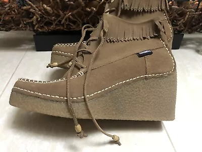Candies Platform Wedge Ankle Boots Vintage Boho Tan Suede US 8.5 Women’s LN‼️ • $34.99