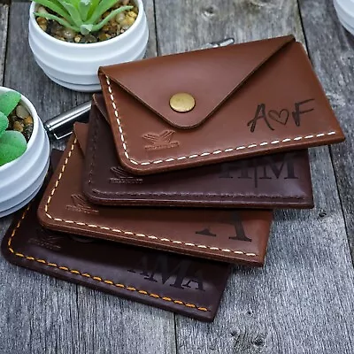 Handmade Leather Minimalist Card Wallet Front Pocket Button Wallet Personalized • $37.95