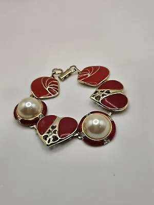Jewelry Art Bracelet Red Enamel HEART Vtg Earrings OOAK Gift Mothers Day Gift • $28