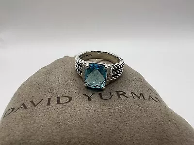 David Yurman Petite Wheaton Ring With Blue Topaz And Diamonds Size 8 • $245