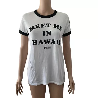 Victorias Secret Pink Tshirt Womens XS Meet Me In Hawaii Stretch White • $16.20