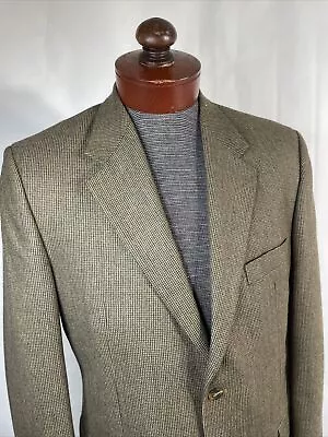 CHAPS Lambs Wool Blazer Mens 40R Olive Green Houndstooth Sport Coat Jacket EUC • $44.99