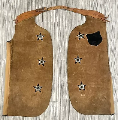 Vintage Children's Toddler Kids Batwing Leather Suede Chaps W/ Conchos • $34.95