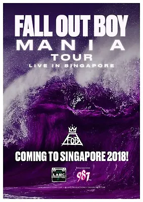 FALL OUT BOY  MANIA TOUR COMING TO SINGAPORE  2018 CONCERT POSTER-Alt Rock Music • $31.14