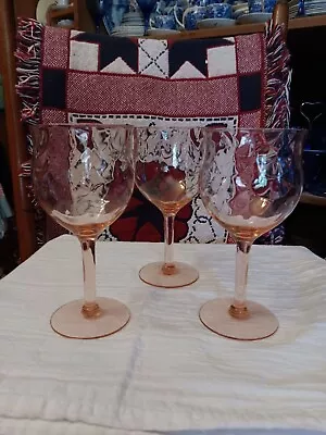 Vintage Pink Glass Long Stem Wine Glasses Looks Like Watermelon W/o Green Base • $45