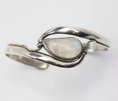 OOAK Vintage Sterling Silver And Moonstone Modern Wave Cuff Bracelet • $60