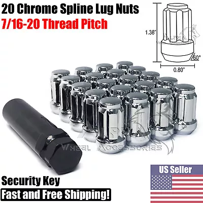 20Pc 7/16-20 Chrome 6 Spline Lug Nuts For Chevy Pontiac Buick Oldsmobile + 1 Key • $22.95