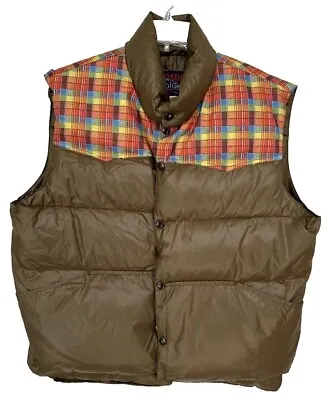 1980s Down Designs Puffer Vest Ski Brown Plaid Large La Crosse 90s ILGWU Vintage • $33.75