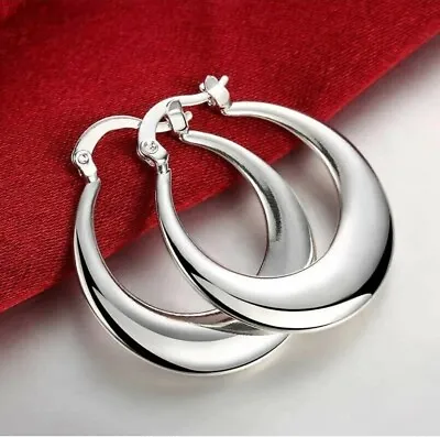 Womens 925 Sterling Solid Silver Elegant Round Pierced Hoop Earrings  • $10.90