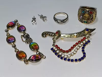 925 Silver & Vintage Costume Jewelry Lot Rings Earrings Coventry Bracelet & Pin • $18