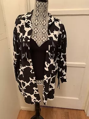 Vintage Bill Blass Fringed Western Shirt Tunic Cow Print Rare • $44.99