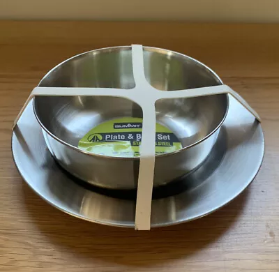 Stainless Steel Plate And Bowl Set Camping Outdoor Park Hiking Travel Summit • £6.21