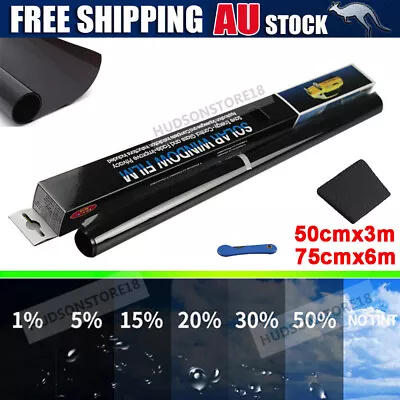 Window Tint Film Black Roll VLT 5% 25% 50% Car Home 50cmX3m/75cmX6m Tinting Tool • $18.99