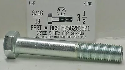 9/16-18x3-1/2 Hex Head Cap Screws Grade 5 Steel Zinc Plated (2) • $10.25