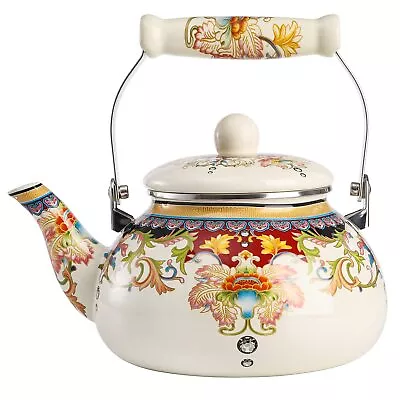 Vintage Floral Enamel Tea Kettle - Elegant 2.5L Stovetop Teapot By • $28.18