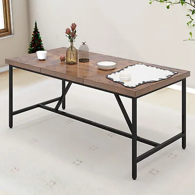 Large Wood Dining Table Seat 6 People Metal Frame Kitchen Furniture Dinner Table • $123.99