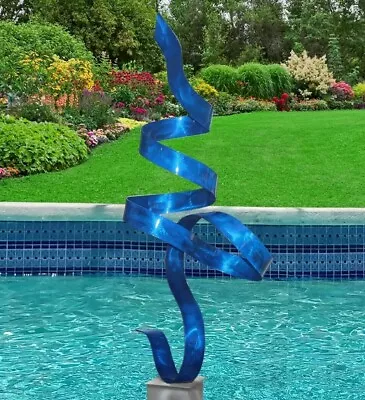 Metal Sculpture - Modern Twist Statue For Indoor/Outdoor - Blue Abstract Art • $360