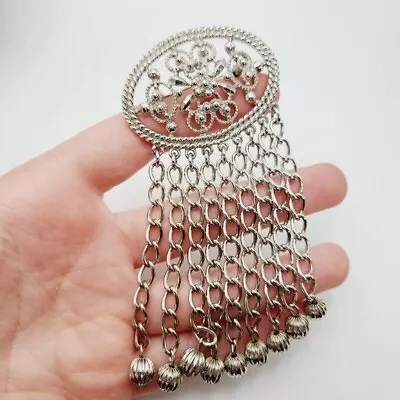 Vintage Sarah Coventry Fashion In Motion Filigree Tassel Silver Tone Brooch • $16