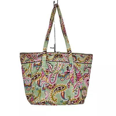 Vera Bradley Tote Tutti Frutti 16x13 Paisley Green Pink Computer Bag FLAWED VTG • $9.99