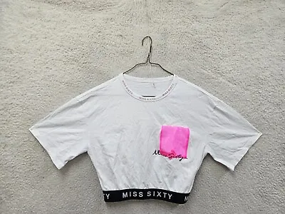 Miss Sixty Women Top Medium White Cotton Blend Regular Fit Cropped Tee Shirt • $13.49