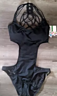 New $129. BECCA Macrame Large  Black Monokini Bikini Swimsuit Victoria Secret  L • $35.96