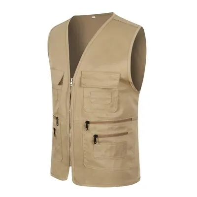 Men's Multi Pocket Vest Hiking Hunting Fishing Gilet Waistcoat Jacket Breathable • £14.66