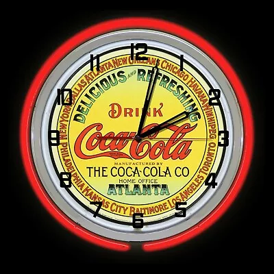 19  Drink Coca Cola Coke Atlanta Sign Double Red Or Yellow Neon Clock  • $291.21