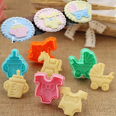 4pcs Baby Shower Clothes Cookies Plunger Cutter Mould Fondant Cake Biscuit Mold • £4.43