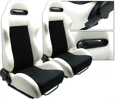 New 2 X White & Black Racing Seats Reclinable W/ Slider For Mazda • $286.43