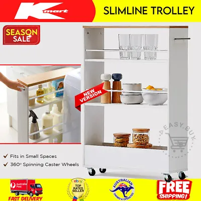 3-Tier Storage Trolley Cart Slim Mobile Storage Shelf Bathroom Kitchen Rack • $53.95