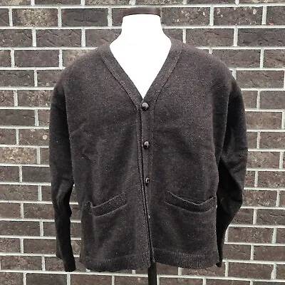 Vintage Eddie Bauer Brown Wool Cardigan Sweater With Elbow Patches Made USA L • $63.99