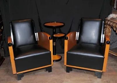 Pair Art Deco Club Chairs Arm Chairs Biedermeier Sofa • $4400