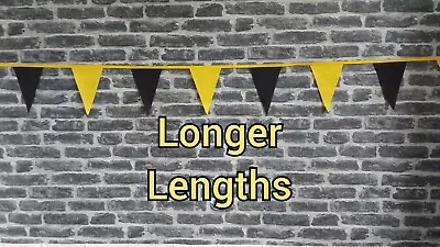 Black Yellow Fabric Bunting Football Rugby Sport Country Wedding Party Garden • £13.50