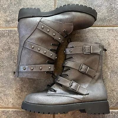 Bamboo Buckled Lace Gray Moto Boots Size 8.5 New • $19.98