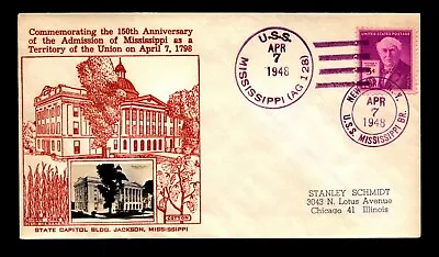 1948 USS Mississippi - State's 150th Ann. / Crosby Cachet / Minor Creasing - L20 • $5.99