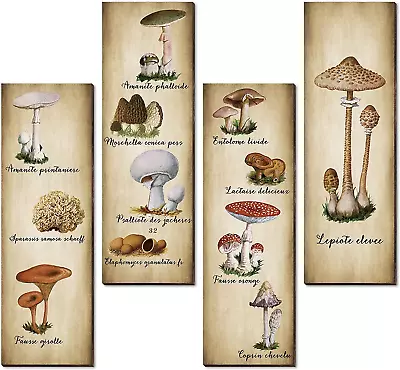 4 Pack Mushroom Wall Decor Vintage Mushroom Wall Art Sign Rustic Wooden Mushroom • $17.57