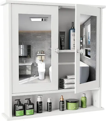 Home Bathroom Wall Mount Cabinet Storage Shelf Over Toilet W/ Mirror Door White • $51.99
