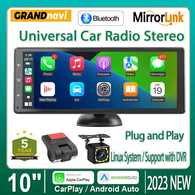 10  Portable Multimedia Car Stereo Carplay Android Auto Radio W/DVR+ Rear Camera • $134.39