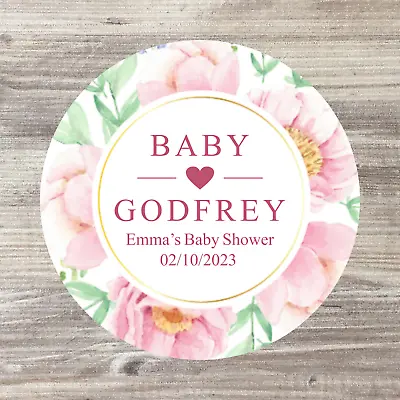 48 X Personalised Baby Shower Stickers Wedding Stickers Baby Name LabelsPink • £3.50