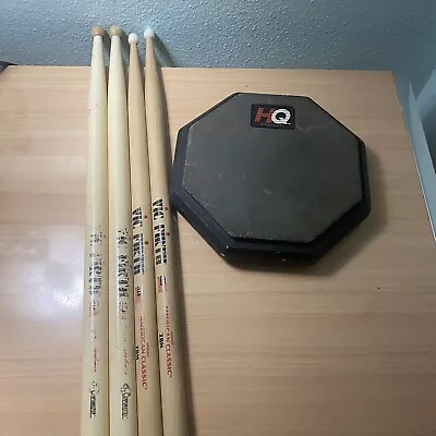 HQ Realfeel 6  Double Sided Practice Drum Pad & 2 Used Vic Firth Drumsticks • $21